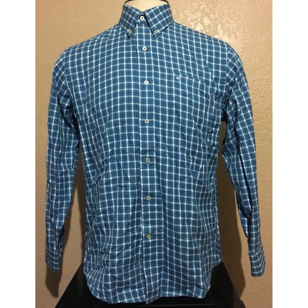 Southern Tide Men's Size Medium Cotton Teal White Check Long Sleeve Shirt M